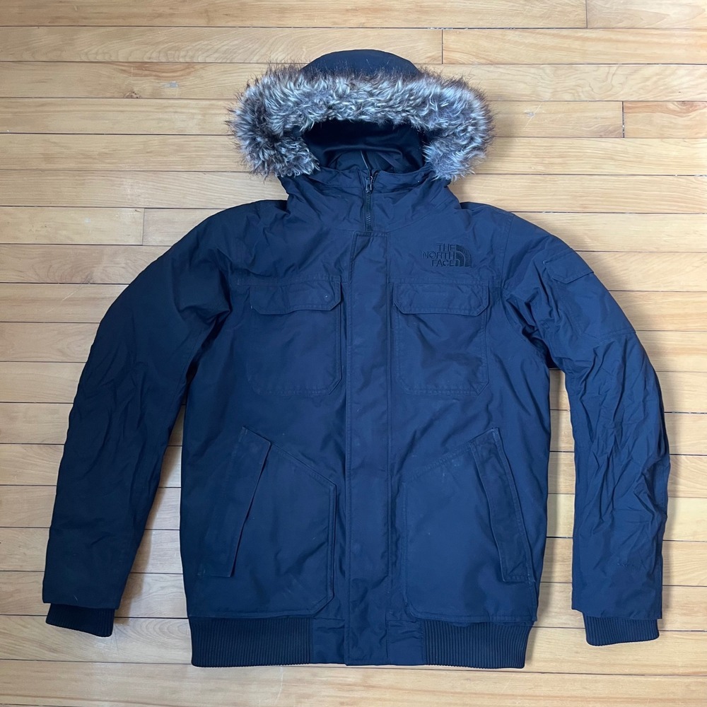 The North Face Mens Gotham III Down Jacket Black Faux Fur Hood Parka Small S